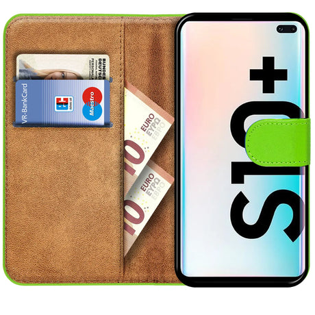 Samsung Galaxy S10 Plus Klapphülle in Grün mit Kartenfächern und Schutz