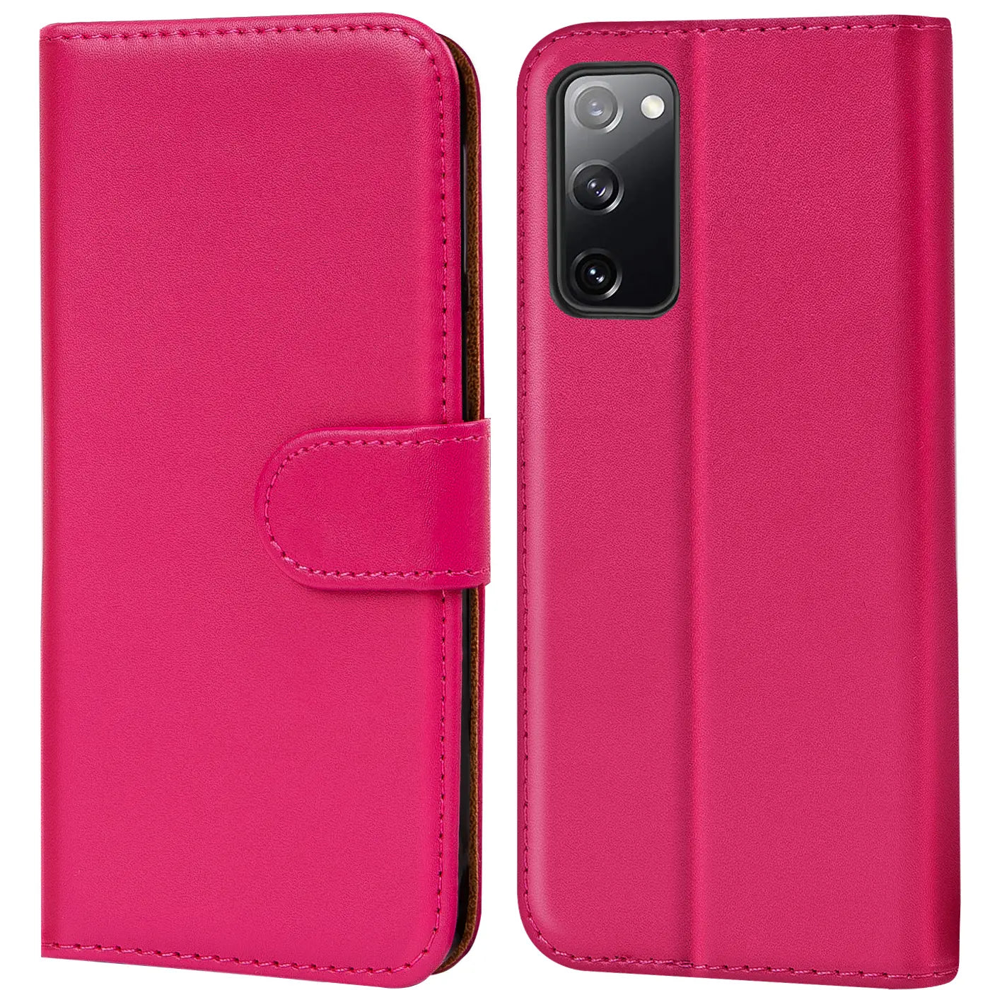Pink Kunstleder-Klapphülle mit Kartenfächern, Samsung Galaxy S20 FE, Vorder- und Rückansicht