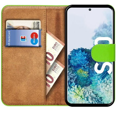 Samsung Galaxy S20 Klapphülle in Grün mit Kartenfächern und Schutz
