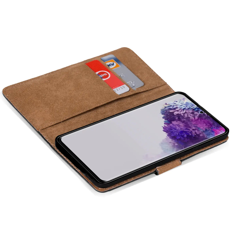 Braune Kunstleder-Klapphülle mit Kartenfächern, Samsung Galaxy S20 Plus.
