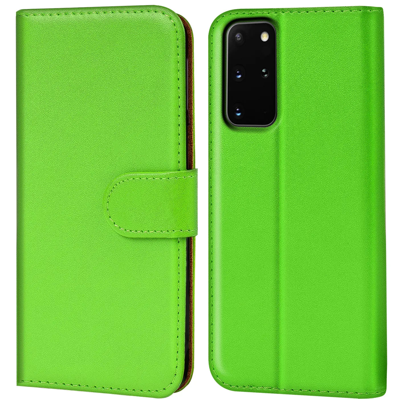 Grüne Kunstleder-Klapphülle mit Kartenfächern, Vorder- und Rückansicht, Samsung S20 Plus