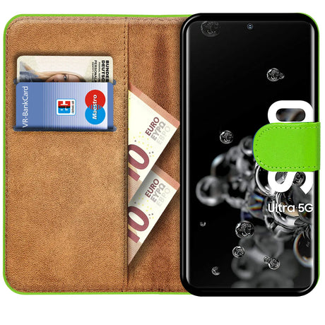 Samsung Galaxy S20 Ultra Klapphülle in Grün mit Kartenfächern und Schutz