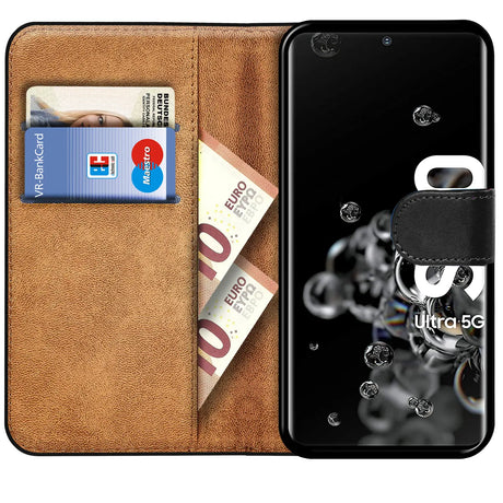 Samsung Galaxy S20 Ultra Klapphülle in Schwarz mit Kartenfächern und Schutz