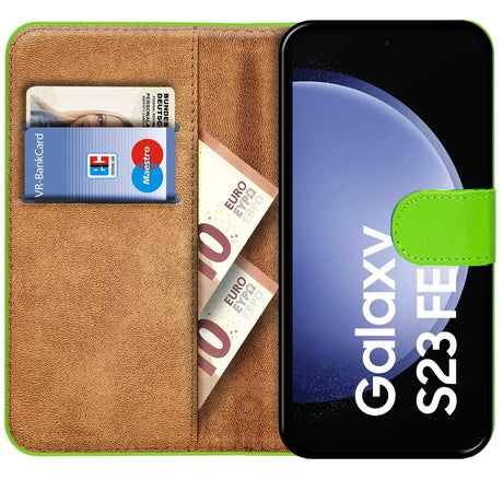 Samsung Galaxy S23 FE Klapphülle in Grün mit Kartenfächern und Schutz