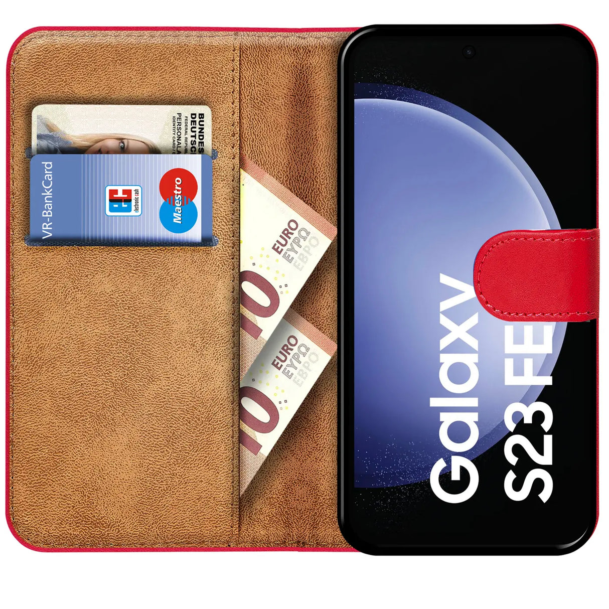 Samsung Galaxy S23 FE Klapphülle in Rot mit Kartenfächern und Schutz