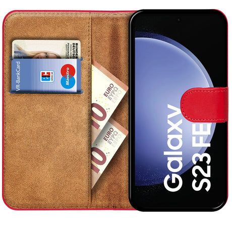 Samsung Galaxy S23 FE Klapphülle in Rot mit Kartenfächern und Schutz