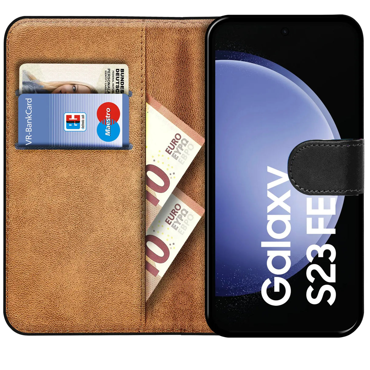 Samsung Galaxy S23 FE Klapphülle in Schwarz mit Kartenfächern und Schutz