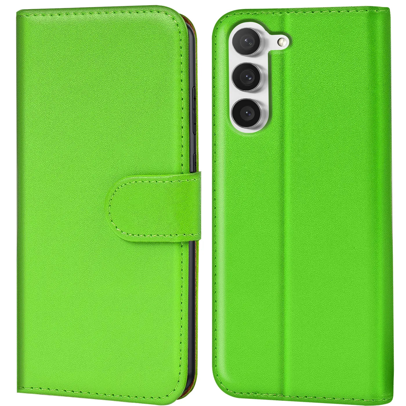 Grüne Kunstleder-Klapphülle, Vorder- und Rückansicht, für Samsung Galaxy S23