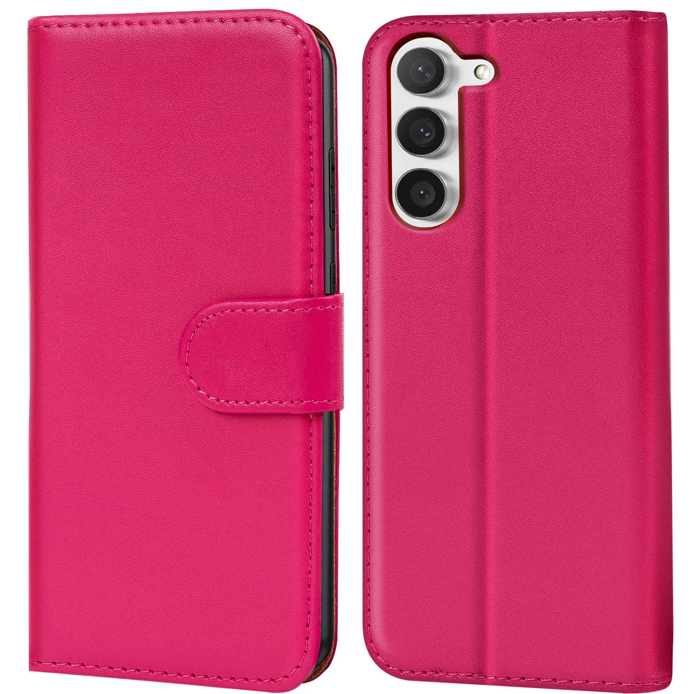 Pink Kunstleder-Klapphülle für Samsung Galaxy S23, Vorder- und Rückansicht