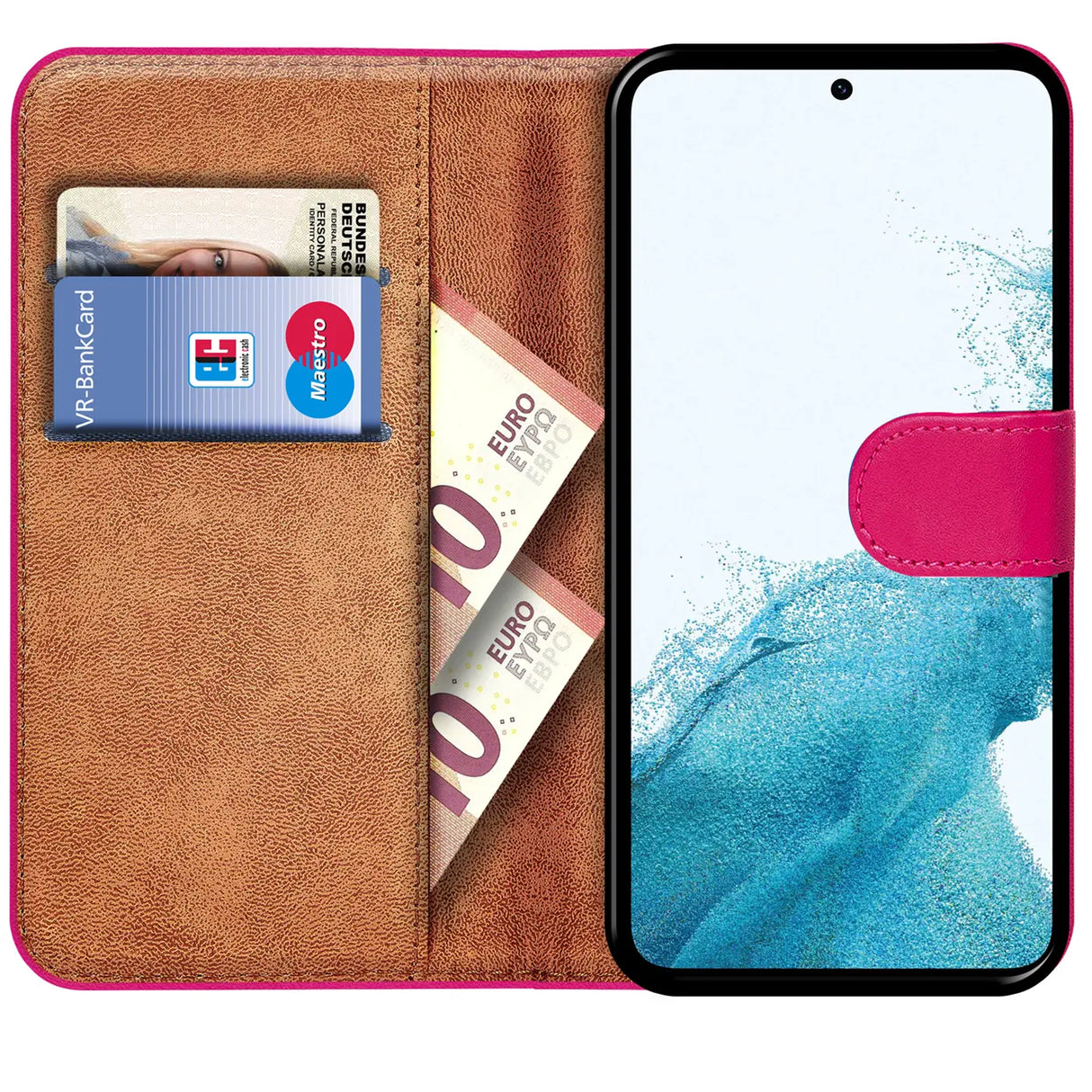 Samsung Galaxy S23 Plus Klapphülle in Pink mit Kartenfächern und Schutz