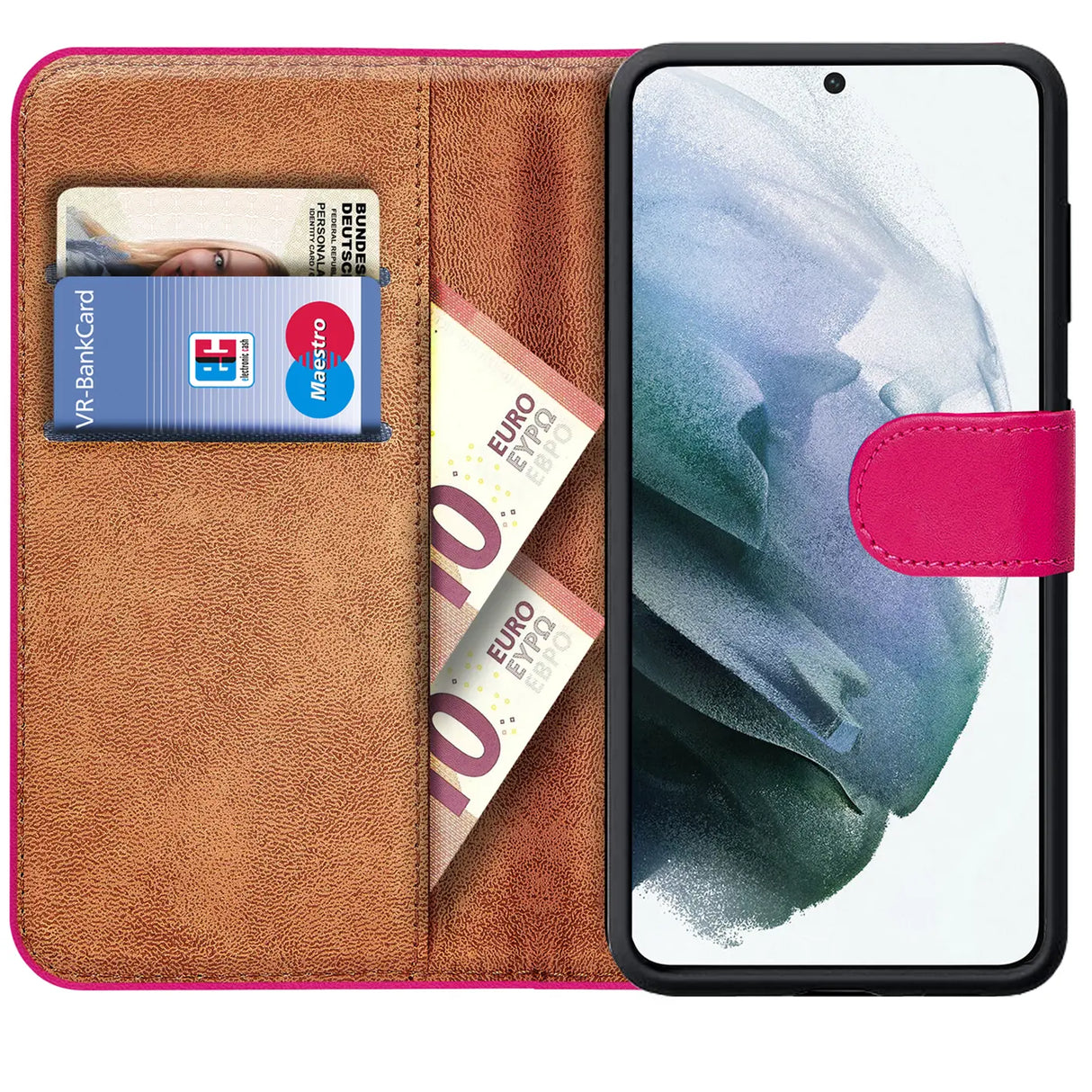 Samsung Galaxy S23 Ultra Klapphülle in Pink mit Kartenfächern und Schutz