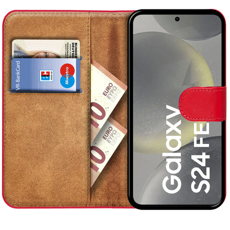 Samsung Galaxy S24 FE Klapphülle in Rot mit Kartenfächern und Schutz