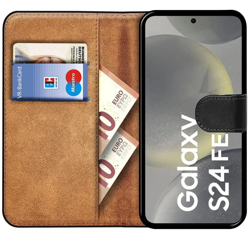 Samsung Galaxy S24 FE Klapphülle in Schwarz mit Kartenfächern und Schutz