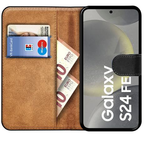 Samsung Galaxy S24 FE Klapphülle in Schwarz mit Kartenfächern und Schutz