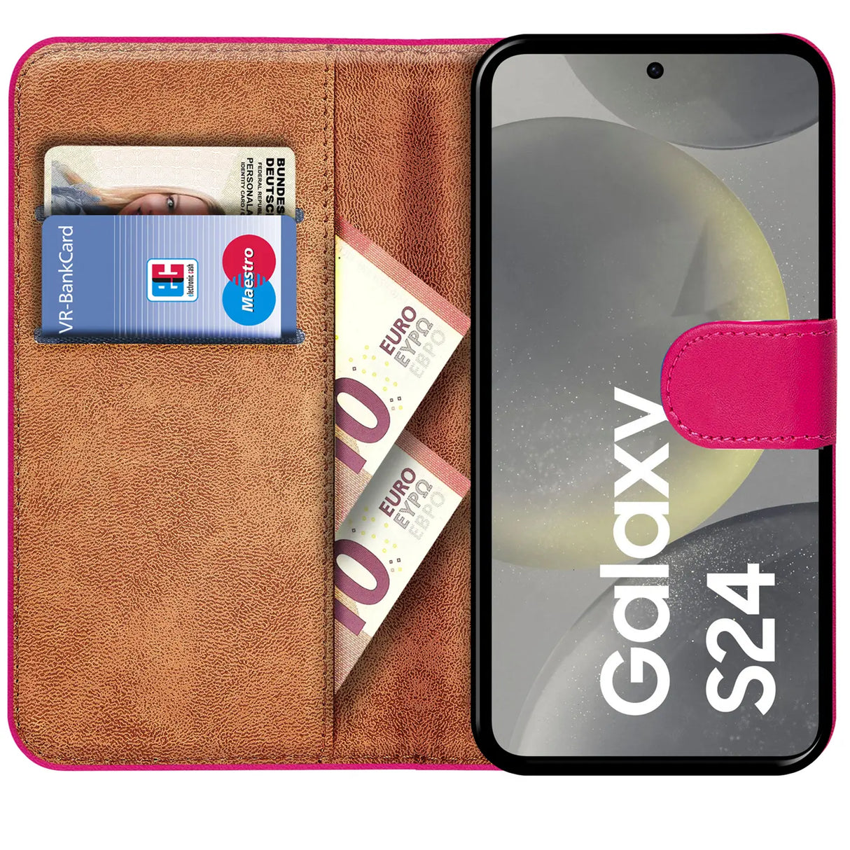 Samsung Galaxy S24 Klapphülle in Pink mit Kartenfächern und Schutz