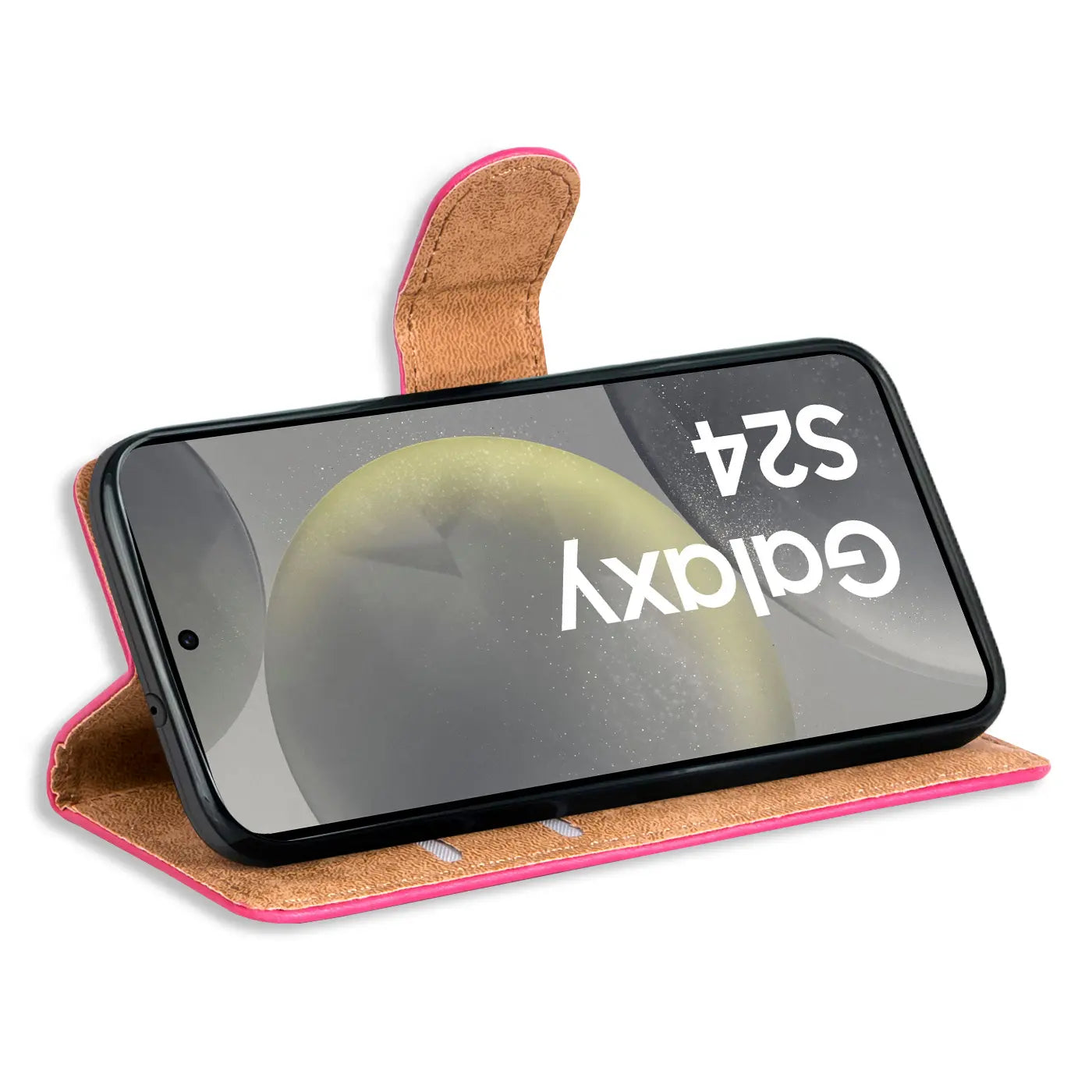Pink Kunstleder Klapphülle mit Kartenfächern, Samsung Galaxy S24, von vorne