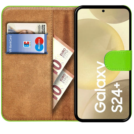 Samsung Galaxy S24 Plus Klapphülle in Grün mit Kartenfächern und Schutz