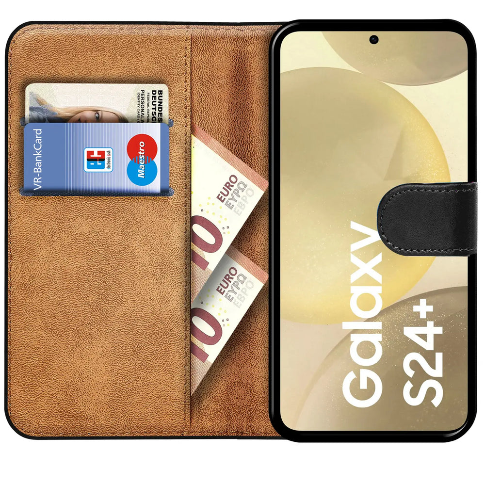 Samsung Galaxy S24 Plus Klapphülle in Schwarz mit Kartenfächern und Schutz