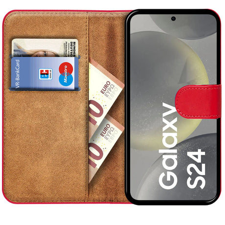Samsung Galaxy S24 Klapphülle in Rot mit Kartenfächern und Schutz