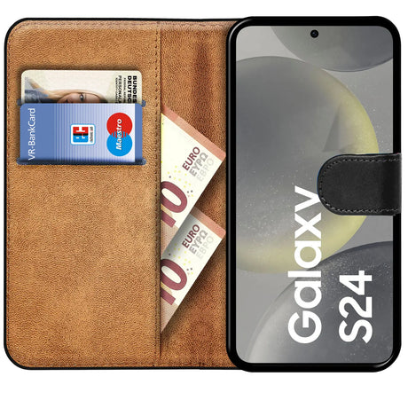 Samsung Galaxy S24 Klapphülle in Schwarz mit Kartenfächern und Schutz