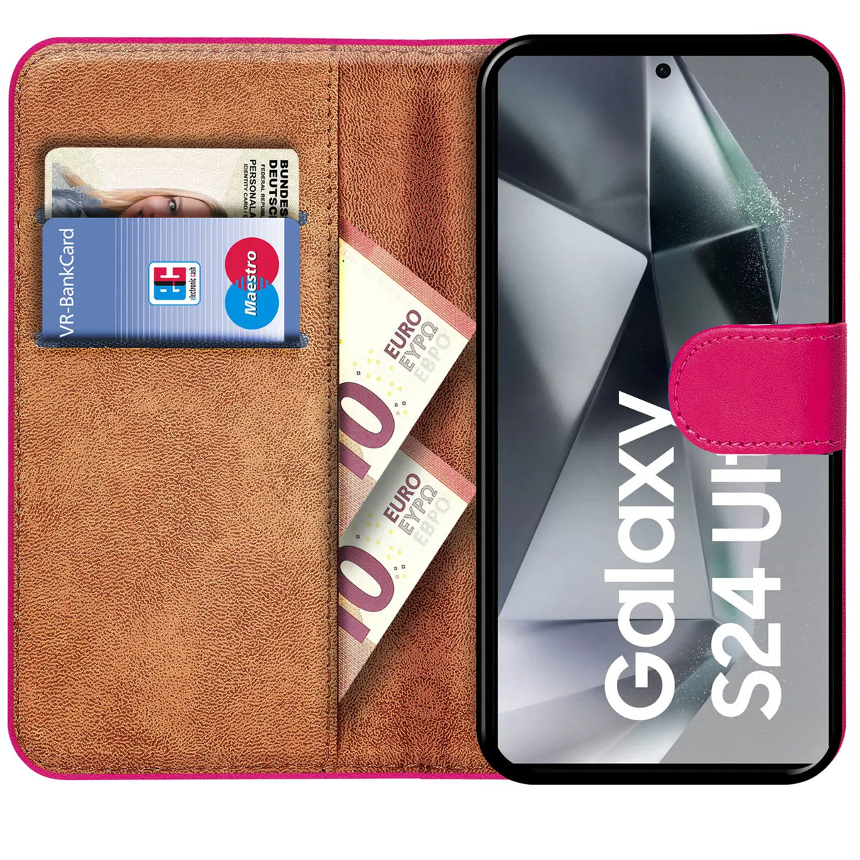 Samsung Galaxy S24 Ultra Klapphülle in Pink mit Kartenfächern und Schutz
