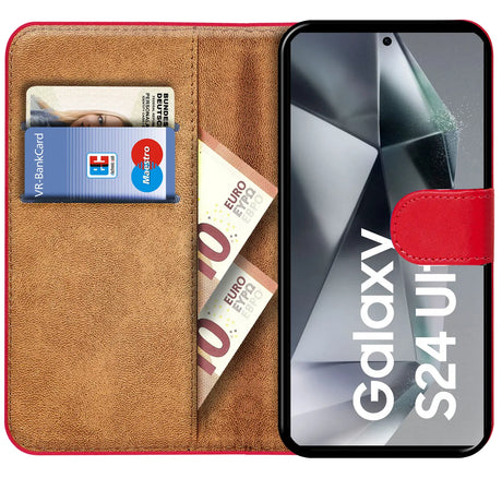 Samsung Galaxy S24 Ultra Klapphülle in Rot mit Kartenfächern und Schutz