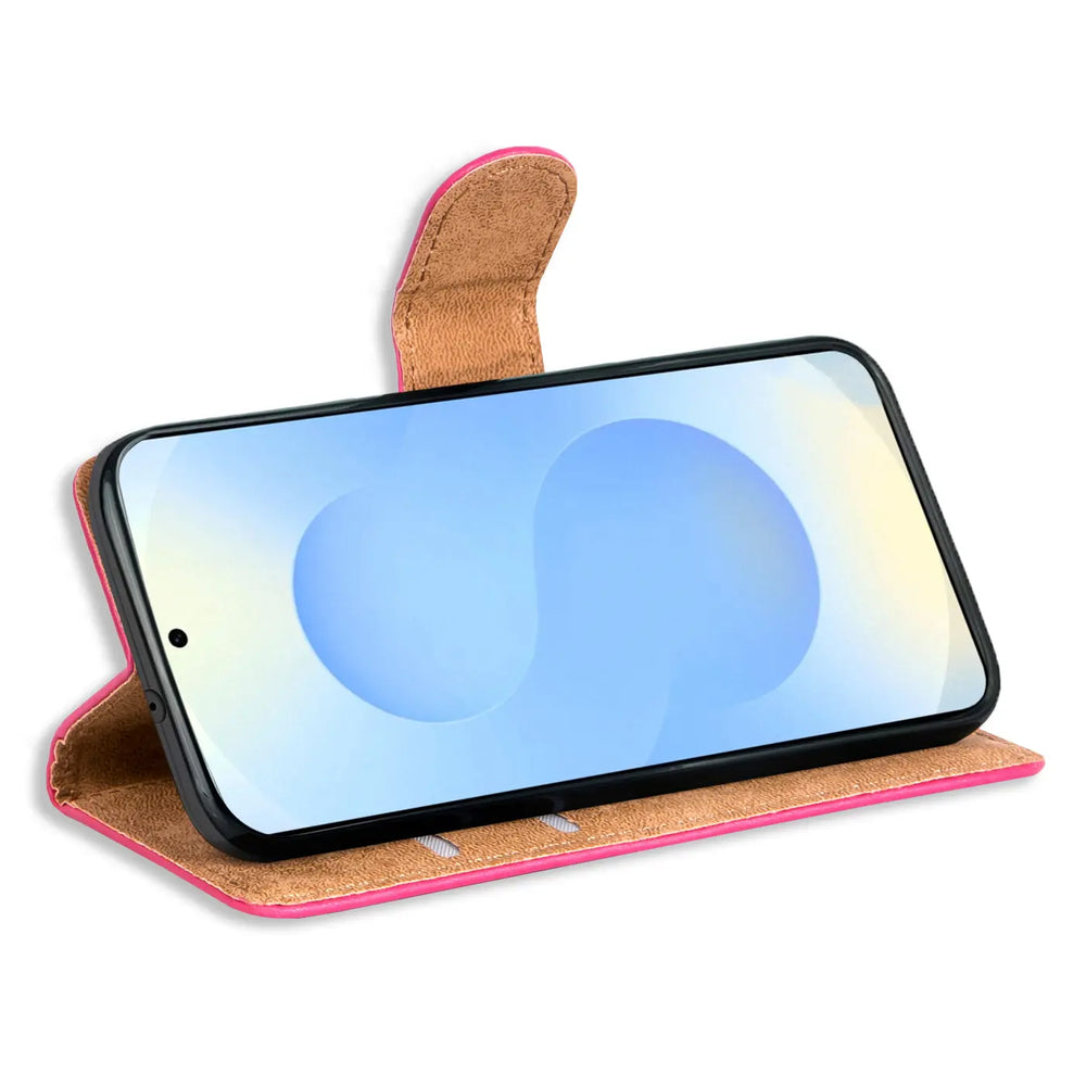 Samsung Galaxy S25 Edge Klapphülle in Pink mit Kartenfächern und Schutz