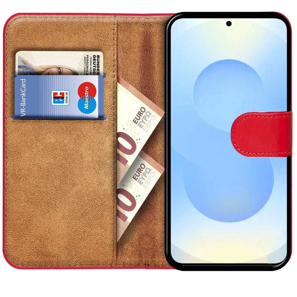 Samsung Galaxy S25 Edge Klapphülle in Rot mit Kartenfächern und Schutz