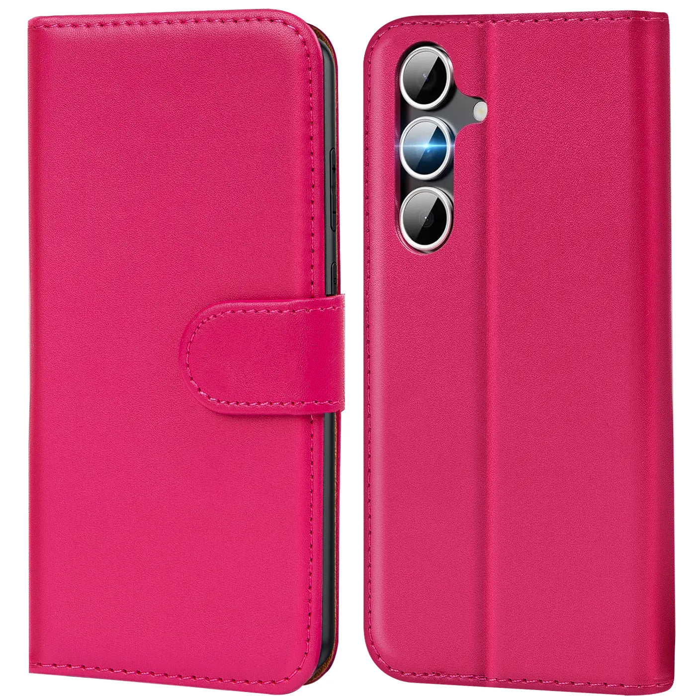 Pink Kunstleder Klapphülle mit Kartenfächern, Vorder- und Rückansicht, für Samsung Galaxy S25 FE
