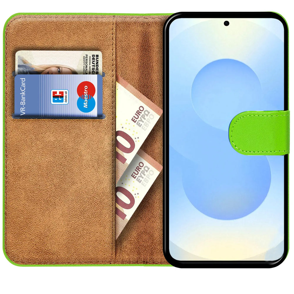 Samsung Galaxy S25+ Klapphülle in Grün mit Kartenfächern und Schutz