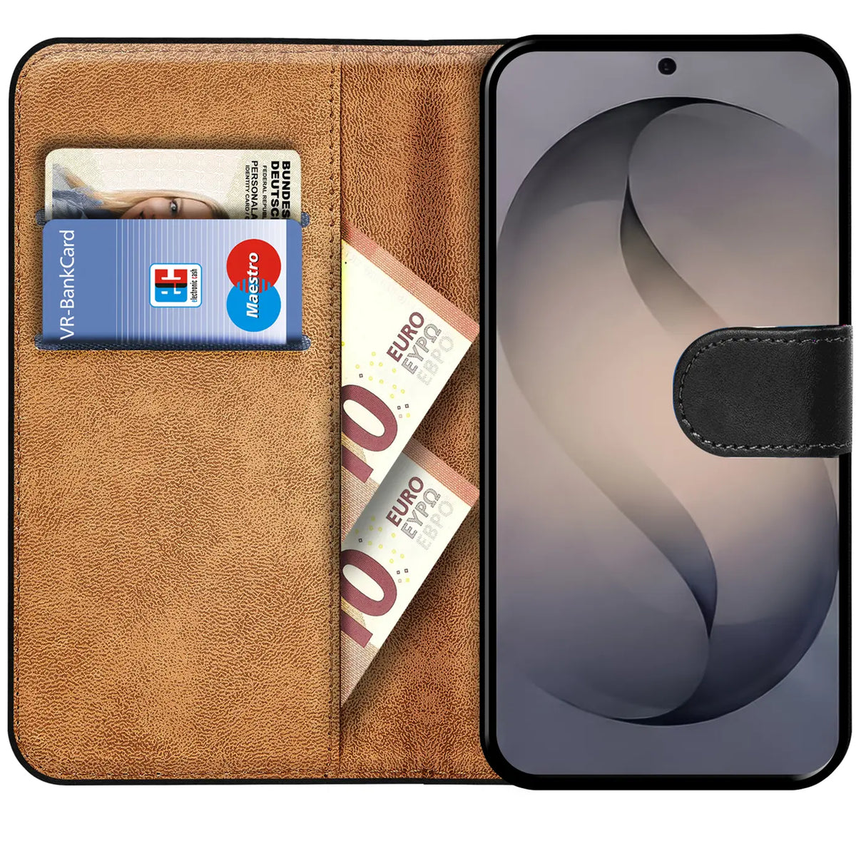 Samsung Galaxy S26 Plus Klapphülle in Schwarz mit Kartenfächern und Schutz