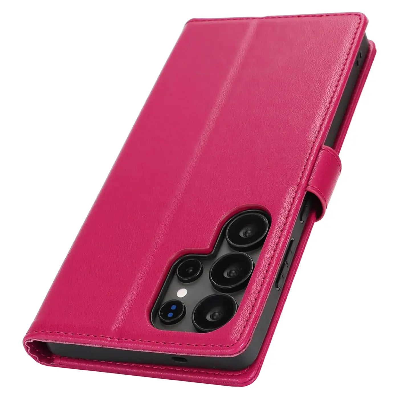 Pink Kunstleder-Klapphülle mit Kartenfächern, Samsung S26 Ultra, von schräg oben