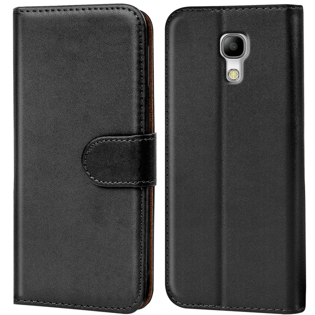 Samsung Galaxy S4 Mini Klapphülle in Schwarz mit Kartenfächern und Schutz