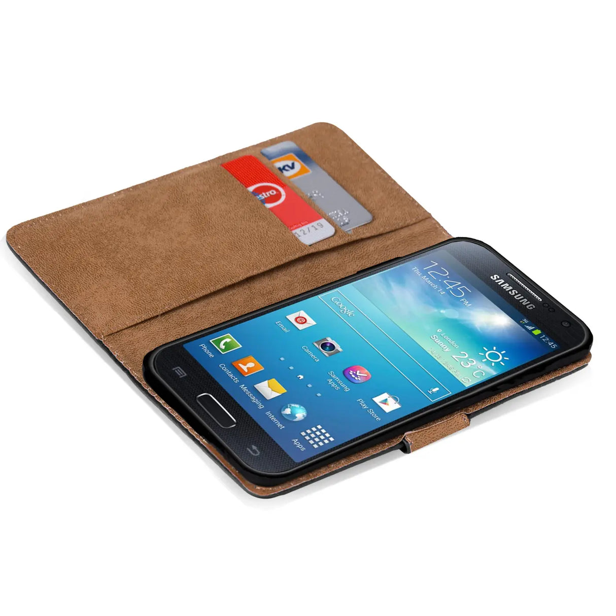 Samsung Galaxy S4 Mini Klapphülle in Schwarz mit Kartenfächern und Schutz