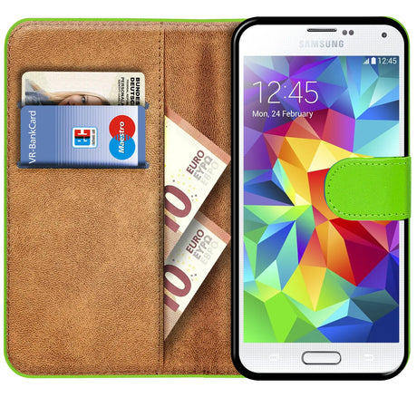 Samsung Galaxy S5 Mini Klapphülle in Grün mit Kartenfächern und Schutz