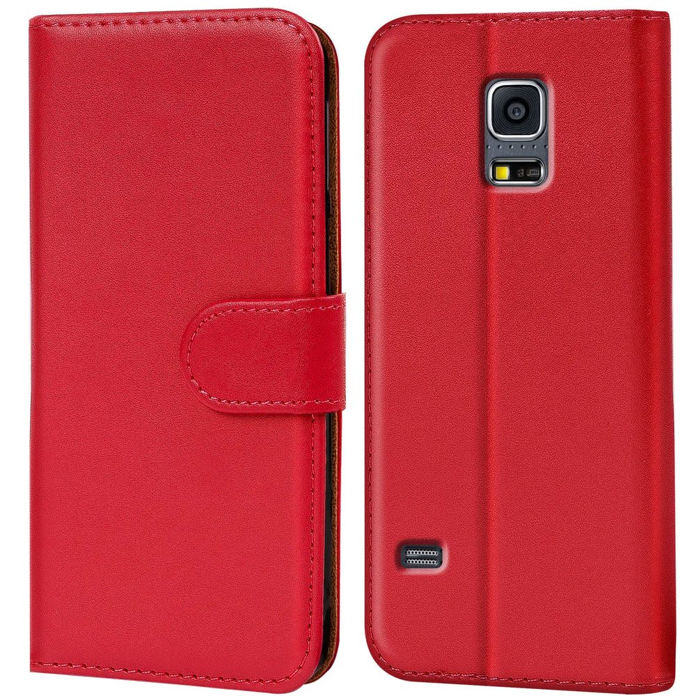 Samsung Galaxy S5 Mini Klapphülle in Rot mit Kartenfächern und Schutz