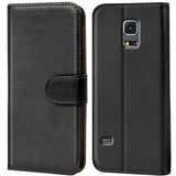 Samsung Galaxy S5 Mini Klapphülle in Schwarz mit Kartenfächern und Schutz