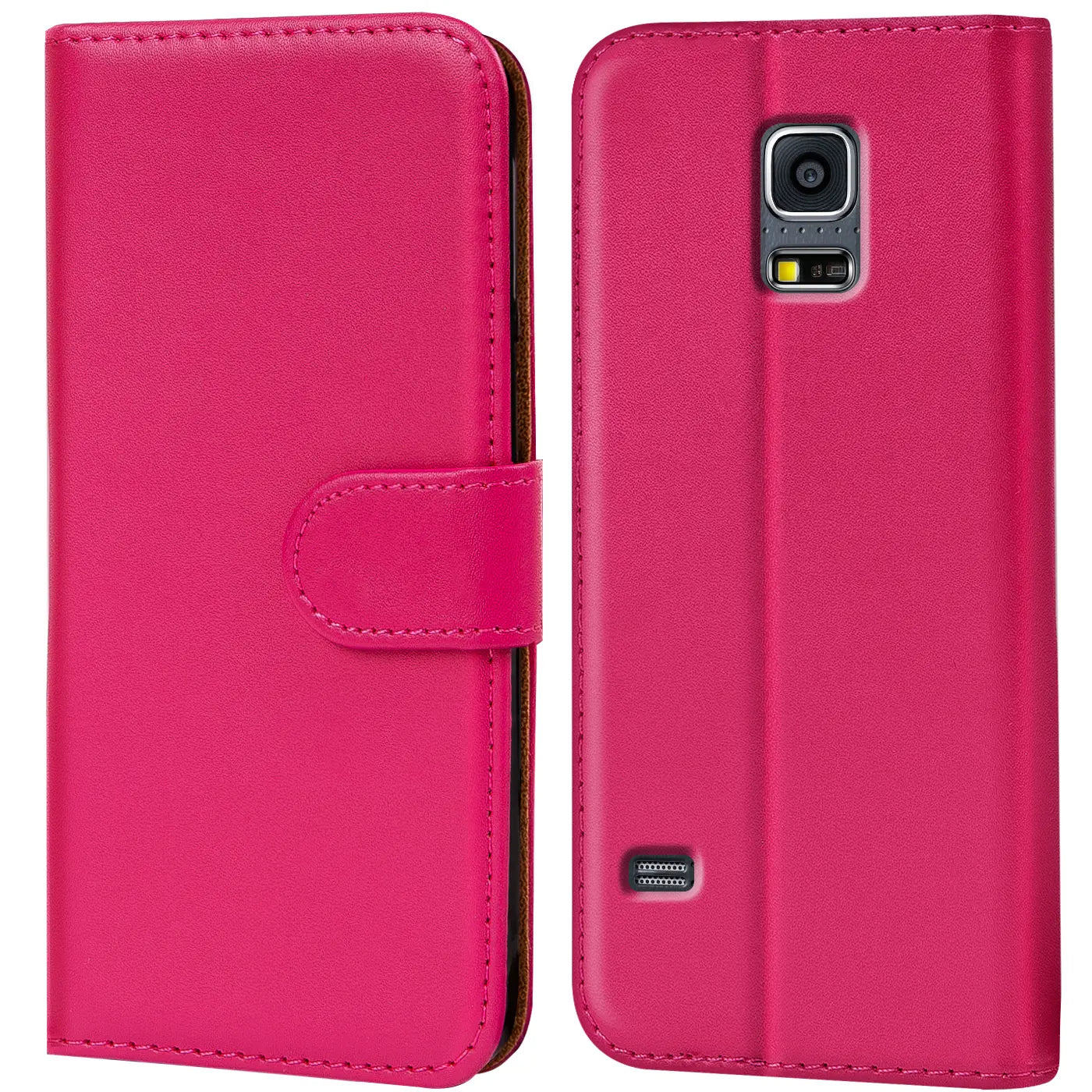 Pink Kunstleder Klapphülle mit Kartenfächern, Vorder- und Rückansicht, Samsung Galaxy S5 / S5 Neo