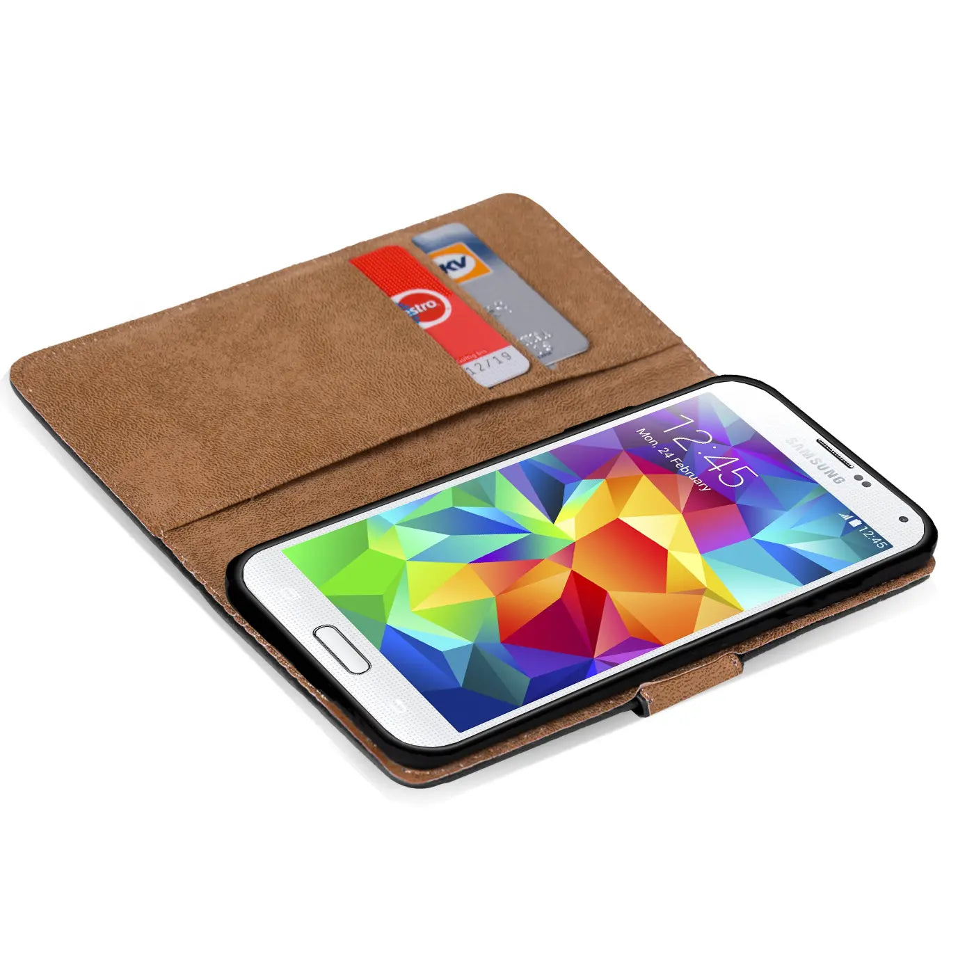 Braun, Kunstleder, Klapphülle mit Kartenfächern, Samsung Galaxy S5/S5 Neo, von oben