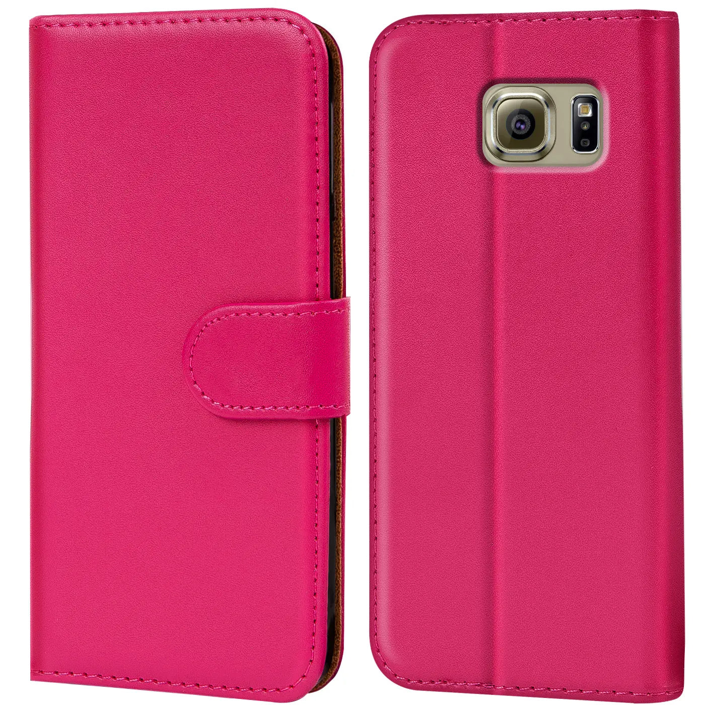 Pink Kunstleder Klapphülle mit Kartenfächern für Samsung Galaxy S6 Edge, Vorder- und Rückansicht