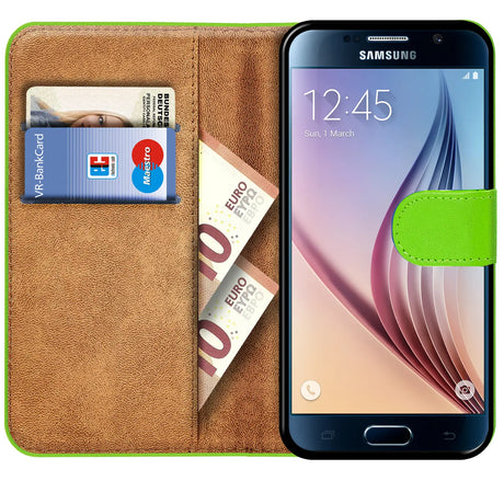 Samsung Galaxy S6 Klapphülle in Grün mit Kartenfächern und Schutz