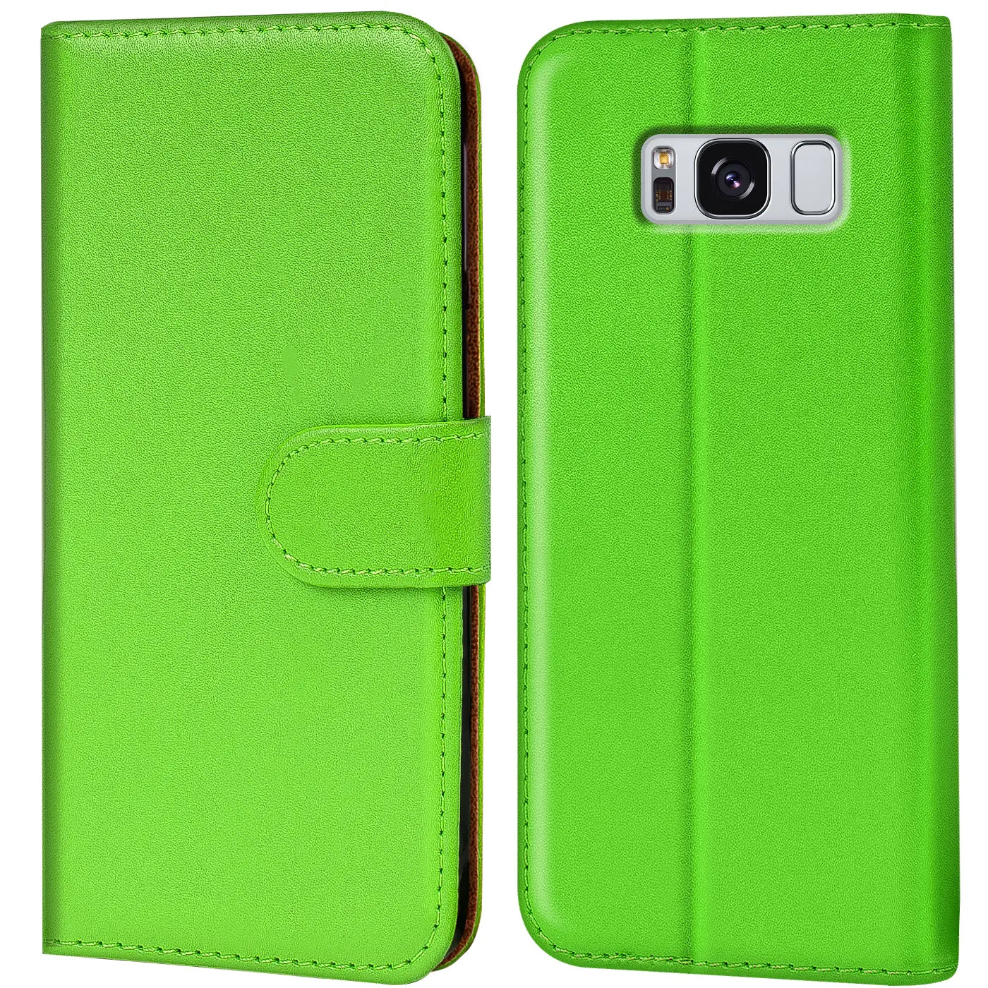 Grüne Leder-Klapphülle mit Kartenfächern, Vorder- und Rückansicht, für Samsung Galaxy S8