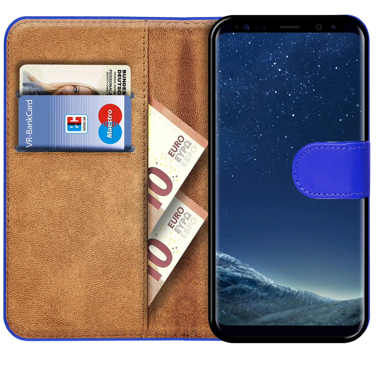 Samsung Galaxy S8 Plus Klapphülle in Blau mit Kartenfächern und Schutz