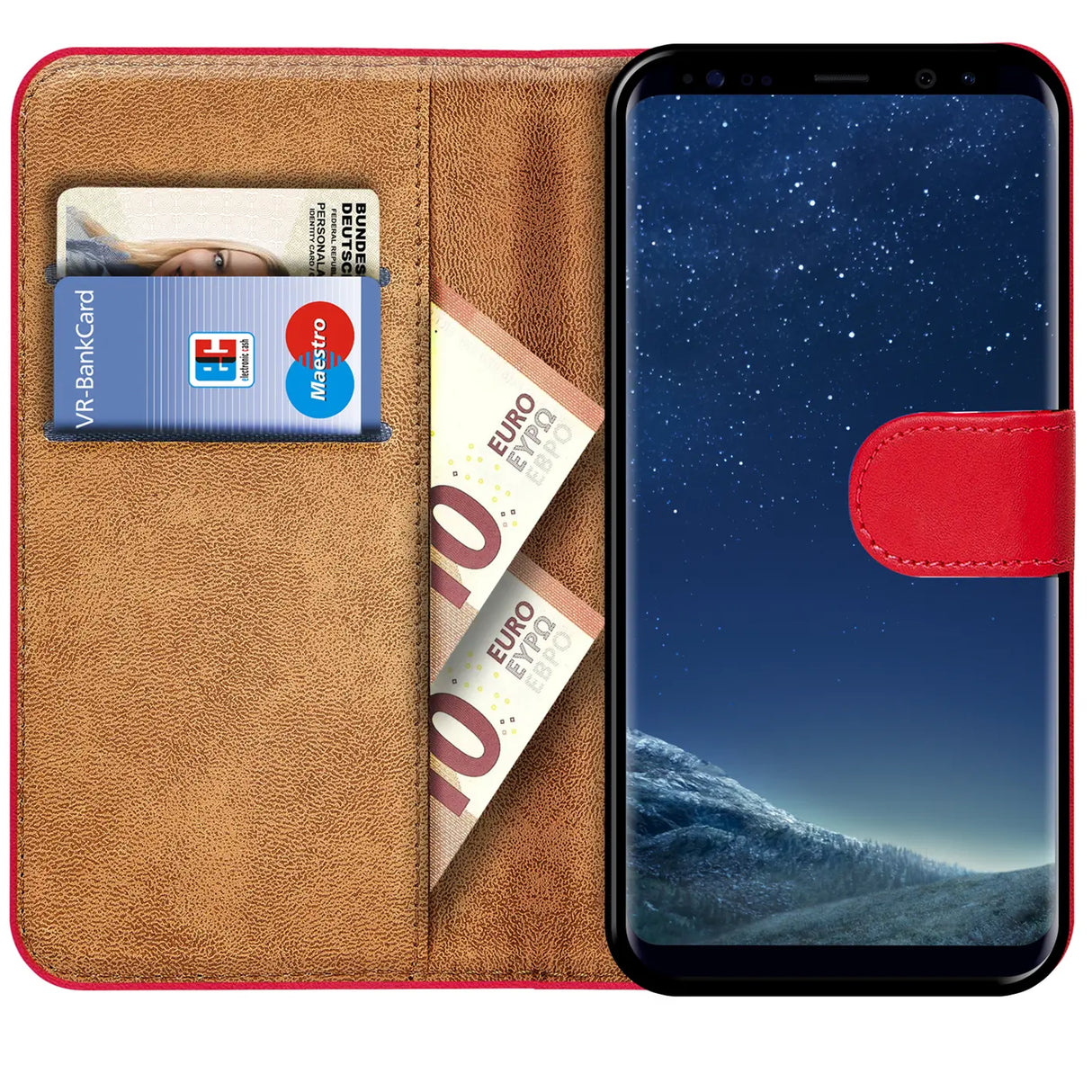 Samsung Galaxy S8 Plus Klapphülle in Rot mit Kartenfächern und Schutz