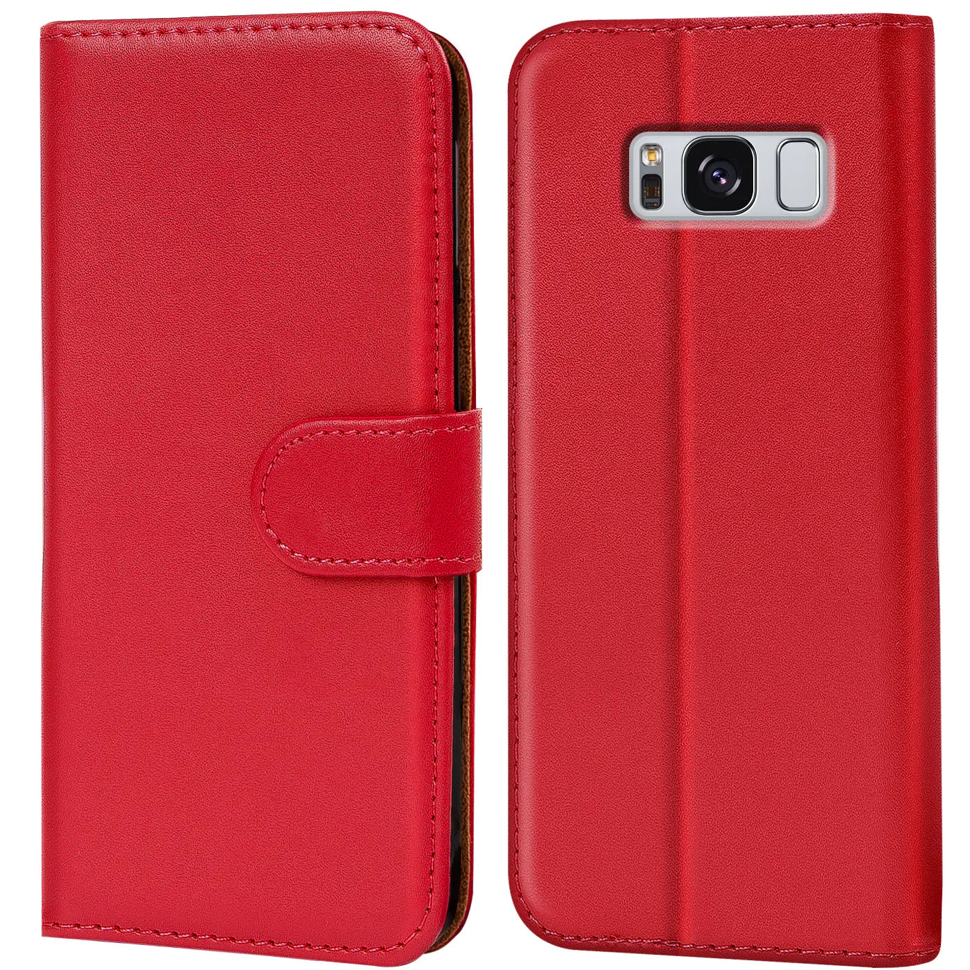 Rote Leder-Klapphülle mit Kartenfächern, Vorder- und Rückansicht, Samsung Galaxy S8