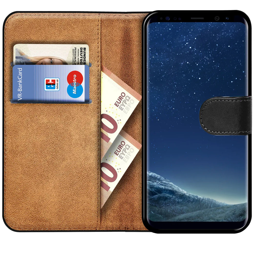 Samsung Galaxy S8 Klapphülle in Schwarz mit Kartenfächern und Schutz