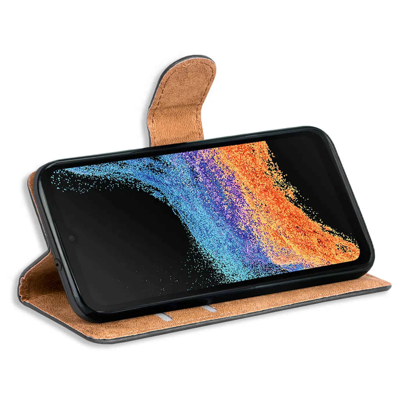 Braune Kunstleder-Klapphülle mit Kartenfächern, Samsung Galaxy XCover 6 Pro, von vorne