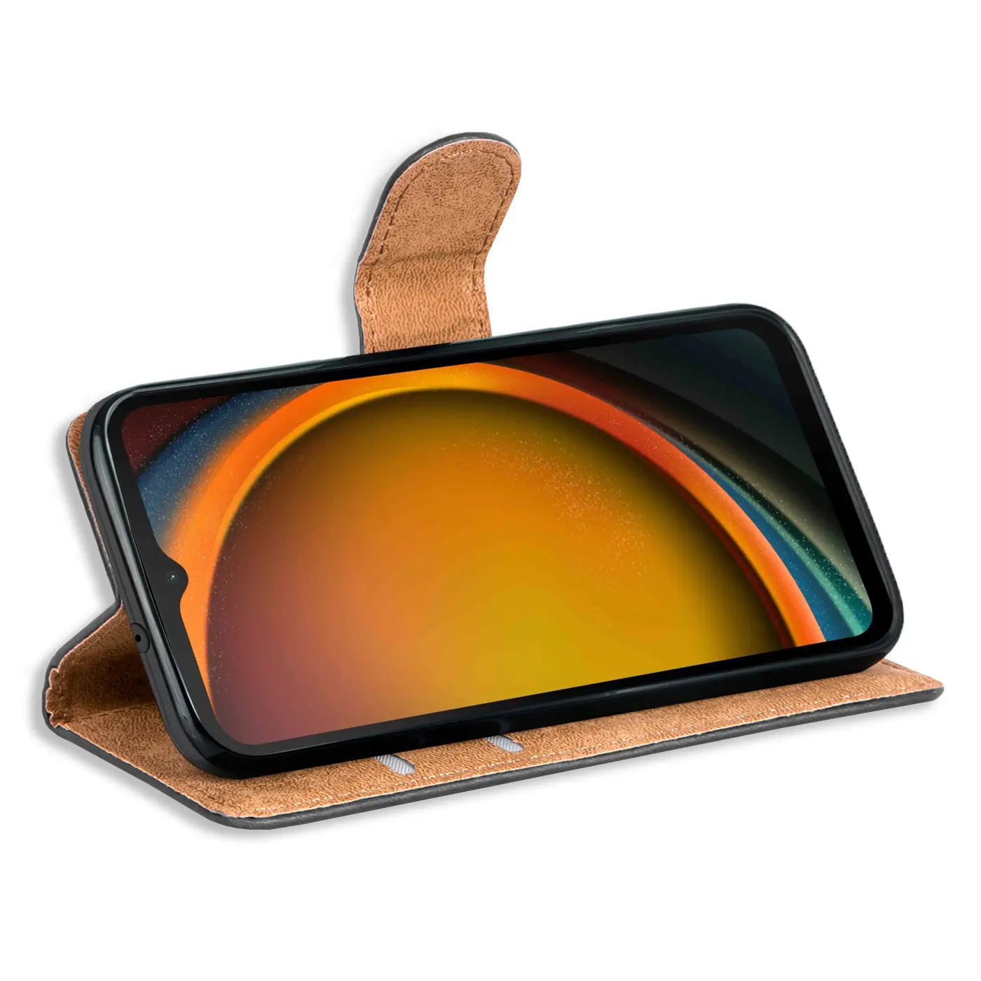 Braune Kunstleder-Klapphülle mit Kartenfächern, Samsung Galaxy XCover 7, von vorne