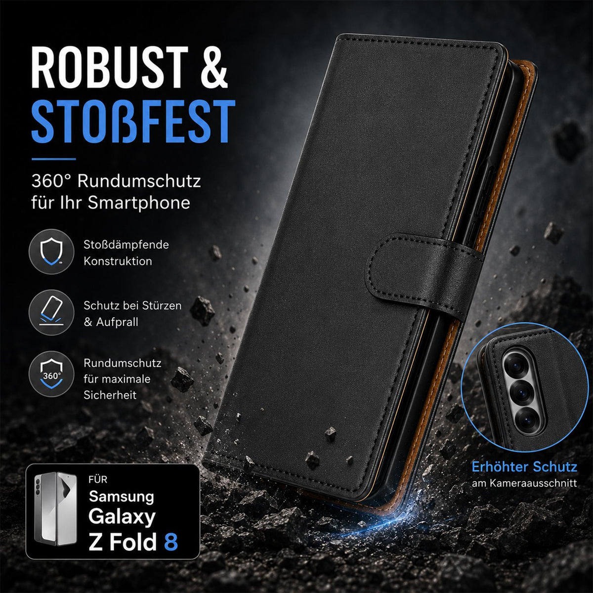 Samsung Galaxy Z Fold 8 - Klapphülle mit Kartenfächern Schwarz