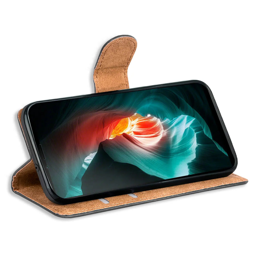 Braune Leder-Klapphülle mit Kartenfächern, zeigt Sony Xperia 10 II, von vorne